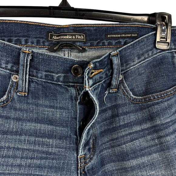 Abercrombie & Fitch SZ 28x25 Boyfriend Straight Jeans Mid-Rise Button-Fly Blue - Picture 4 of 11
